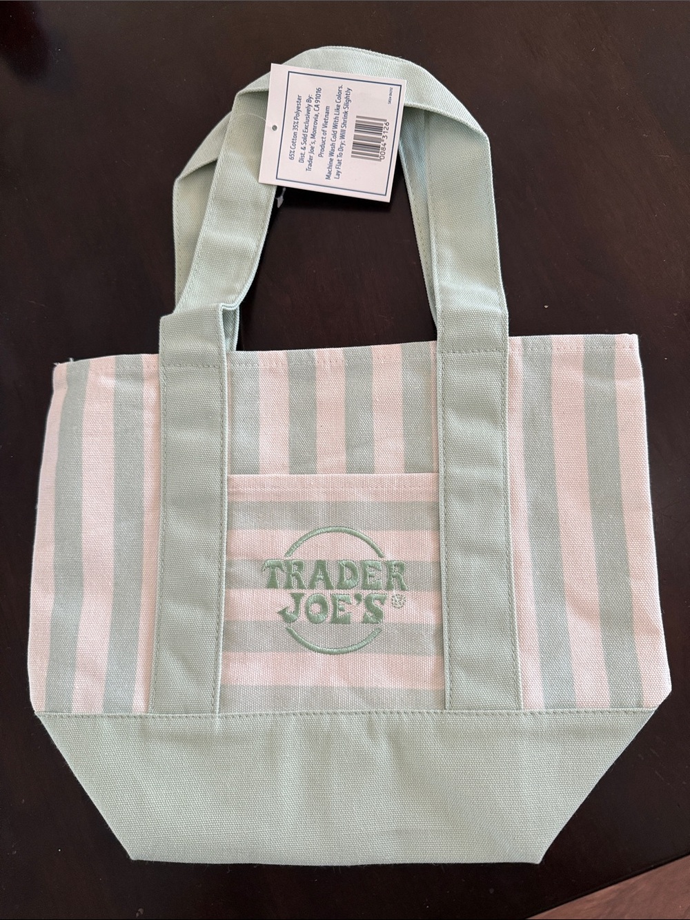 GREEN Trader Joe’s striped mini tote